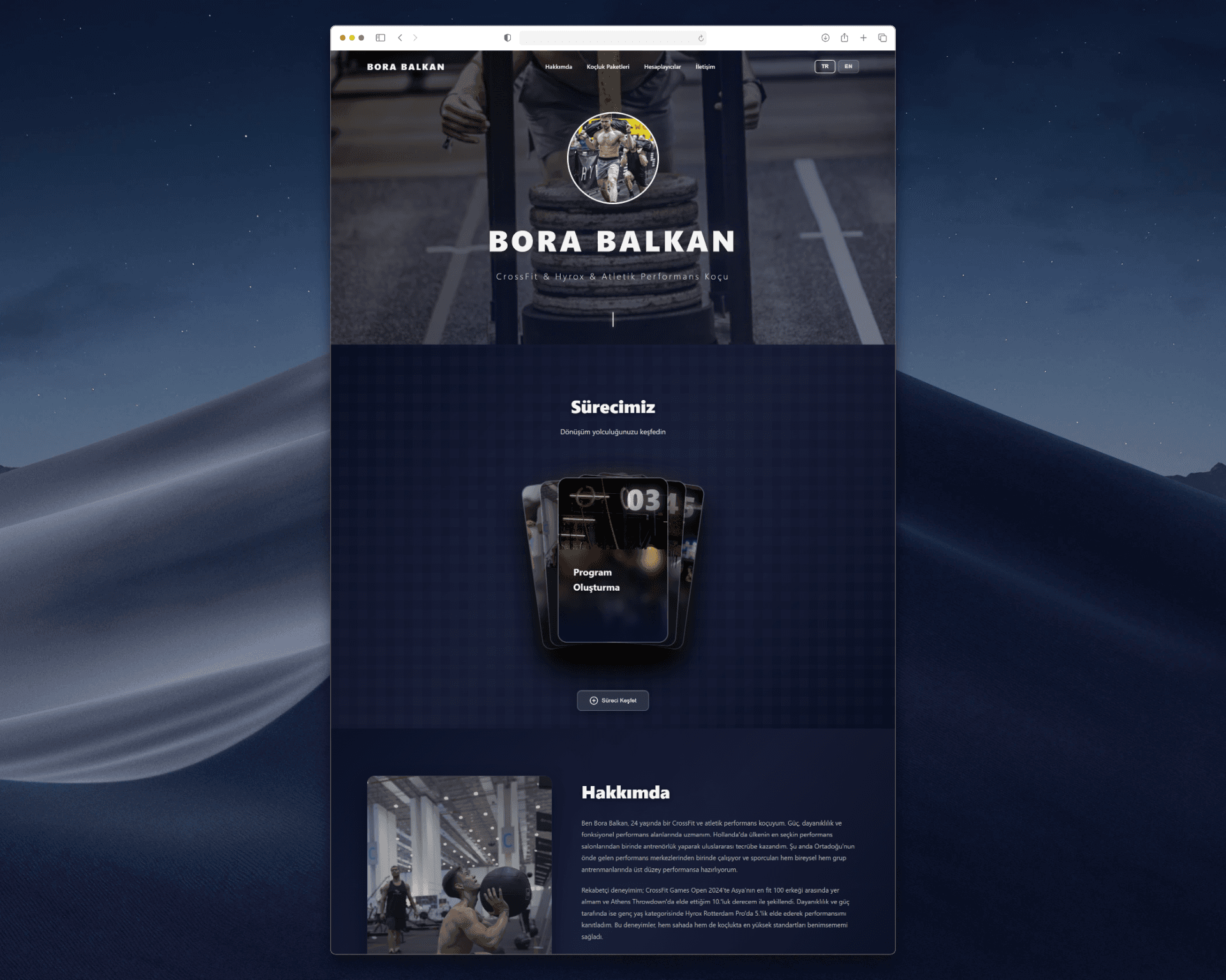 Bora Balkan CrossFit koçluğu web sitesi masaüstü görünümü