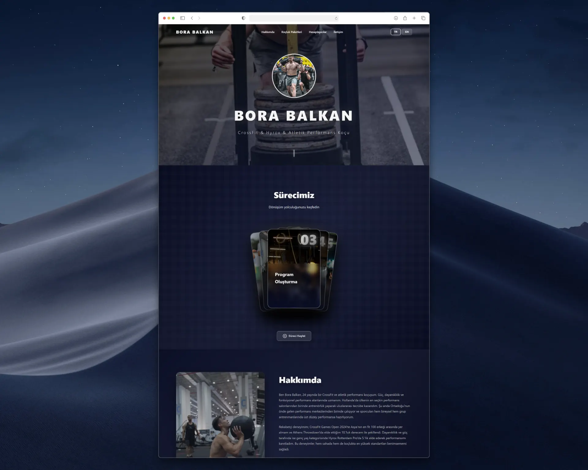 Bora Balkan CrossFit web sitesi masaüstü görünümü