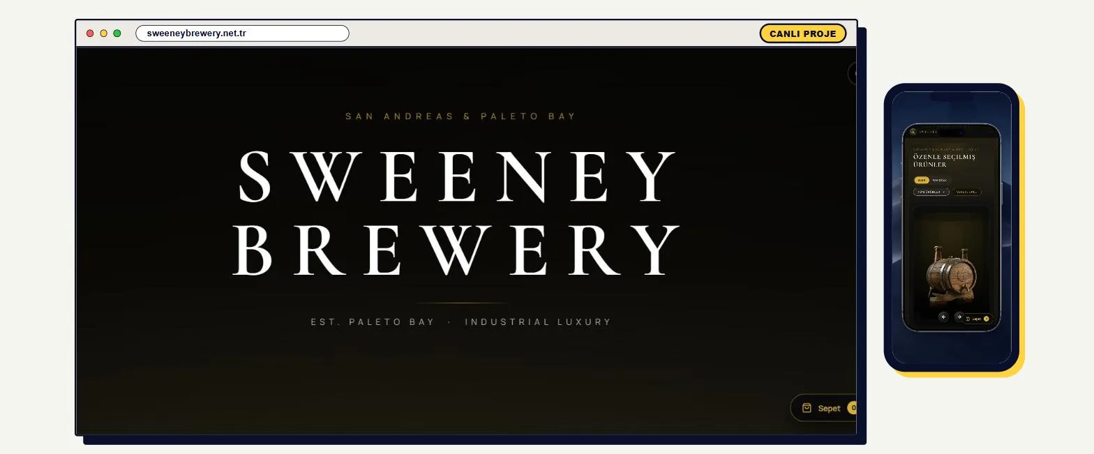 Sweeney kafe web sitesi masaüstü ve mobil mockup görünümü