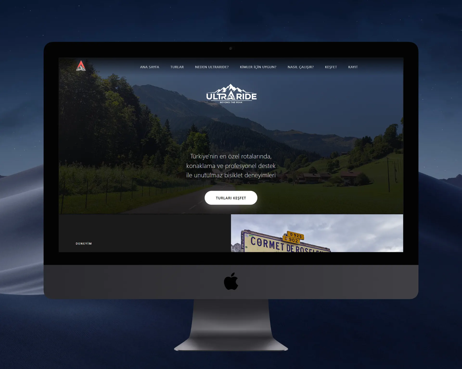 Ultraride bisiklet turları web sitesi masaüstü görünümü